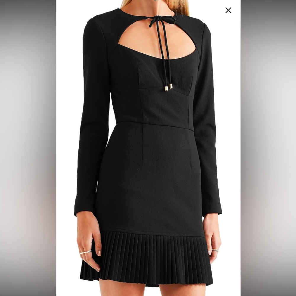 Rebecca Vallance Beltran pleat hem tie neck mini long sleeve black dress size 4